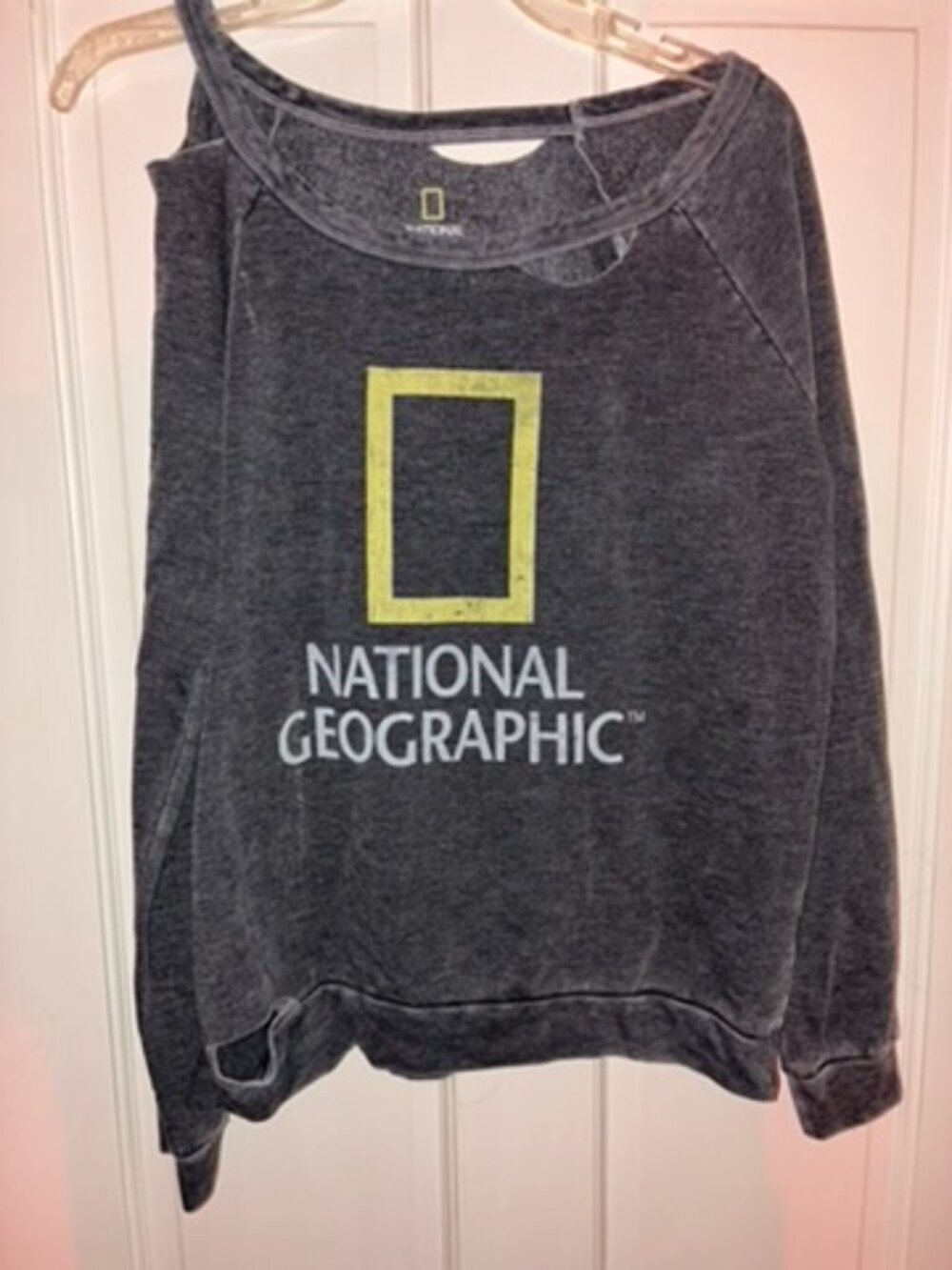 Chaser National Geographic Sweatshirt Womens Small Gray Distressed Logo Pullover